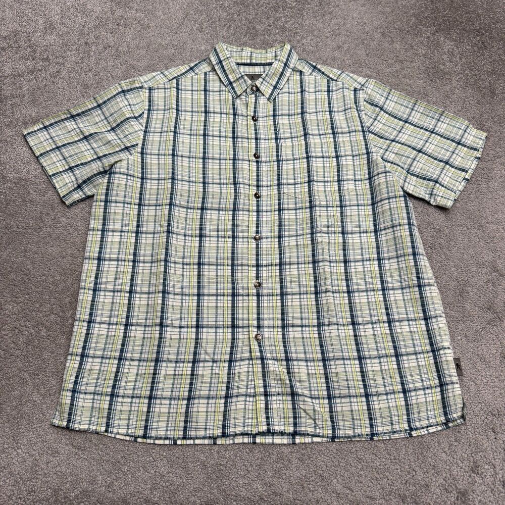 Royal Robbins Button Down Shirt Mens Large Green Blue Plaid Short Sleeve Casual